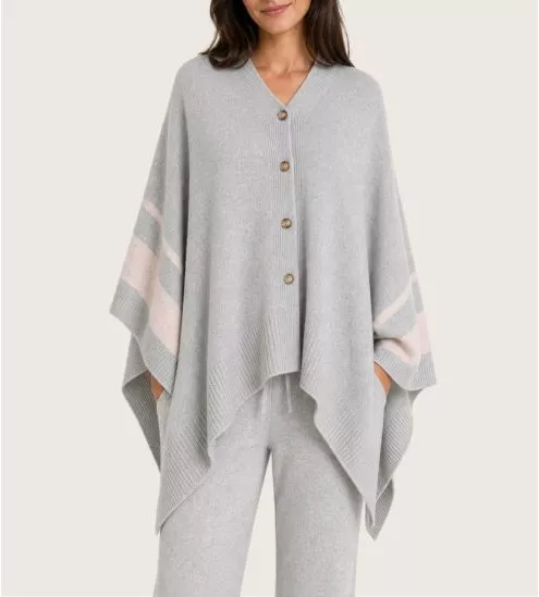 Gray Merino Wool Poncho TELMA