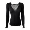 Pull fin col dentelle Laine et Soie Noir