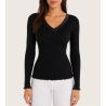 Pull fin col satiné Laine et Soie Noir