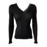 Pull fin col satiné Laine et Soie Noir