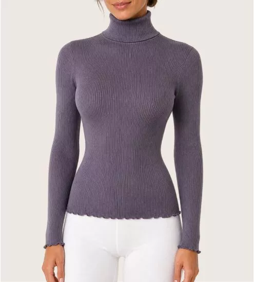 Pull fin col roulé Laine et Soie Glycine