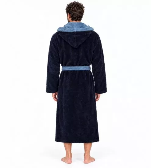 Peignoir à capuche homme en bambou Night Blue