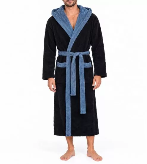 Peignoir à capuche homme en bambou Night Blue