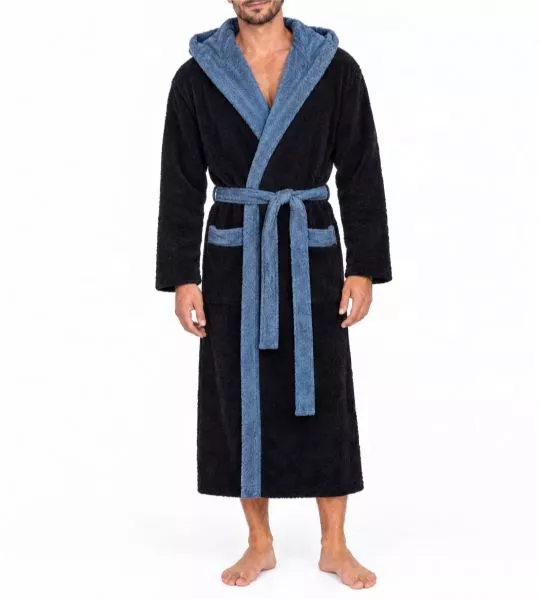Peignoir à capuche homme en bambou Night Blue