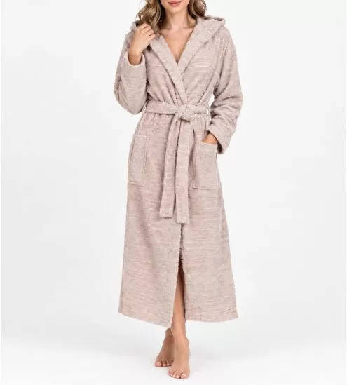 Peingoir à capuche 100% coton Beige