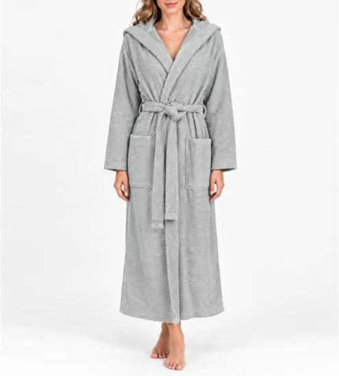 Peignoir à capuche 100% coton éponge Light Grey