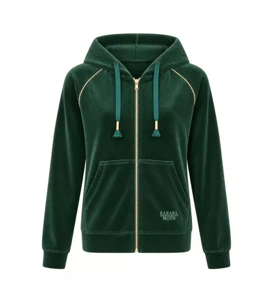 Veste zippée en velours à capuche vert kaki Helen Seashine