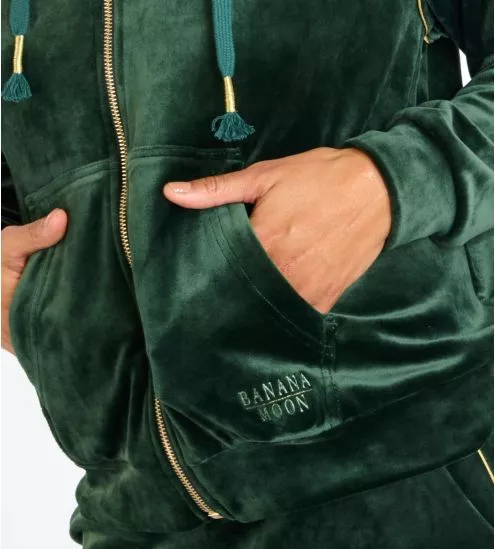 Veste zippée en velours à capuche vert kaki Helen Seashine