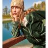 Veste zippée en velours à capuche vert kaki Helen Seashine