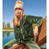 Veste zippée en velours à capuche vert kaki Helen Seashine