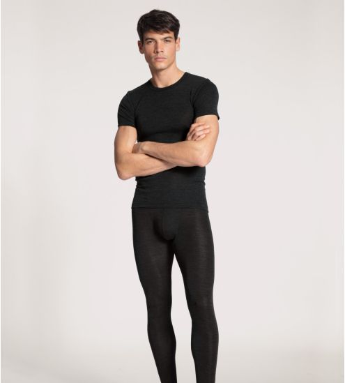 T-shirt manches courtes en laine et soie Wool & Silk Dark Moon Mel