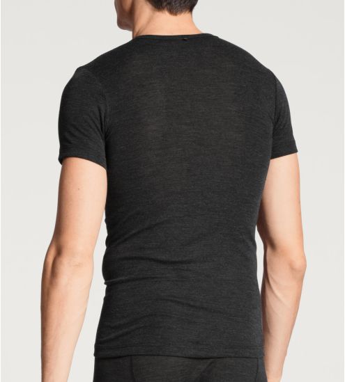 T-shirt manches courtes en laine et soie Wool & Silk Dark Moon Mel