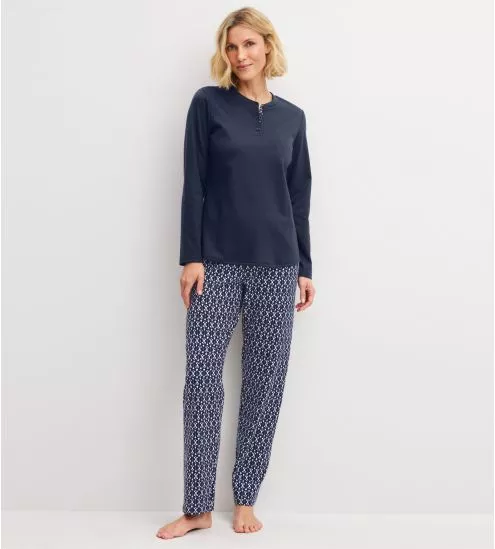 Pyjama long femme Midnight Hearts Peacoat Blue