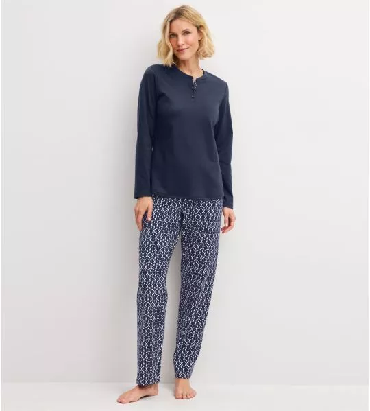 Pyjama long femme Midnight Hearts Peacoat Blue