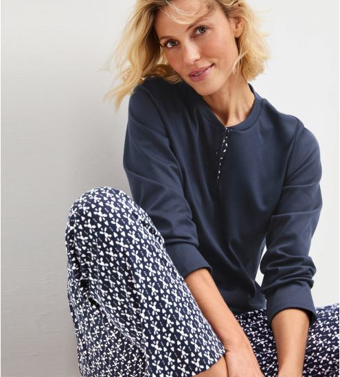 Pyjama long femme Midnight Hearts Peacoat Blue