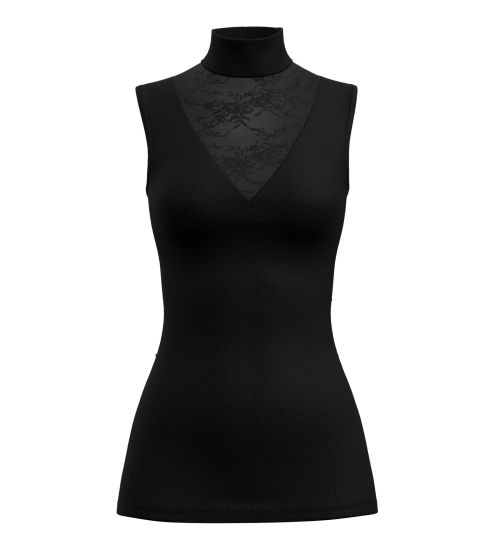 Top sans manches col montant en laine et soie Silky Wool Glam Noir