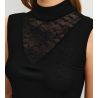 Top sans manches col montant en laine et soie Silky Wool Glam Noir