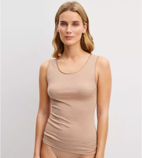 Débardeur beige en laine et soie True Confidence Desert Brown