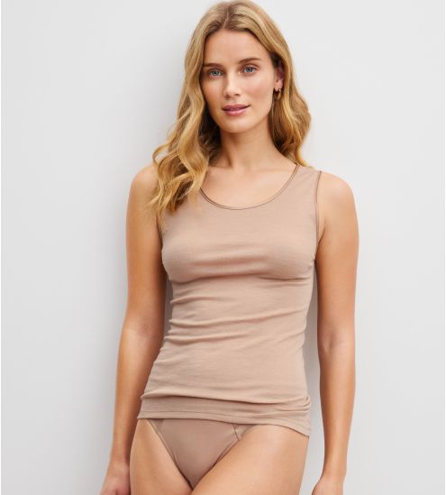 Débardeur beige en laine et soie True Confidence Desert Brown