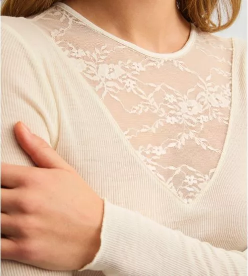 Top manches longues en laine et soie Silky Wool Glam Charm Cream