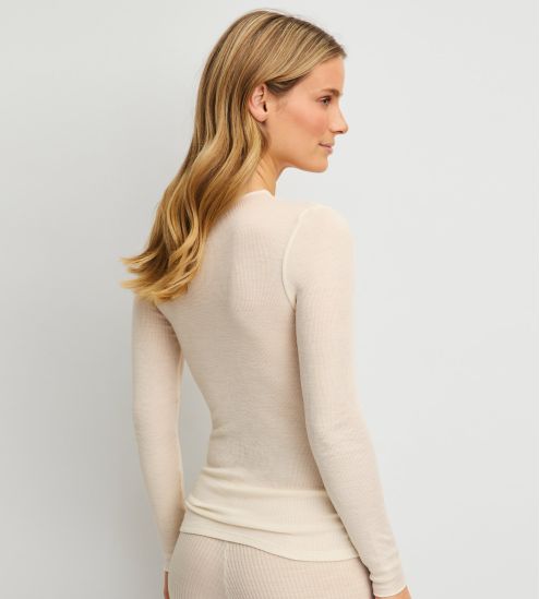 Top manches longues en laine et soie Silky Wool Glam Charm Cream