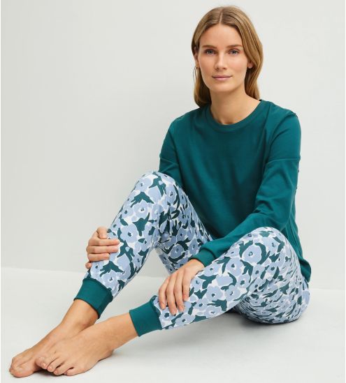 Pyjama femme bords resserrés Midnight Flowers Dark Petrol