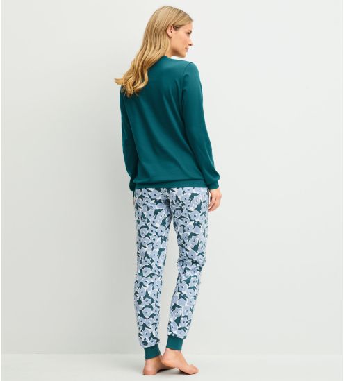 Pyjama femme bords resserrés Midnight Flowers Dark Petrol