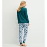 Pyjama femme bords resserrés Midnight Flowers Dark Petrol