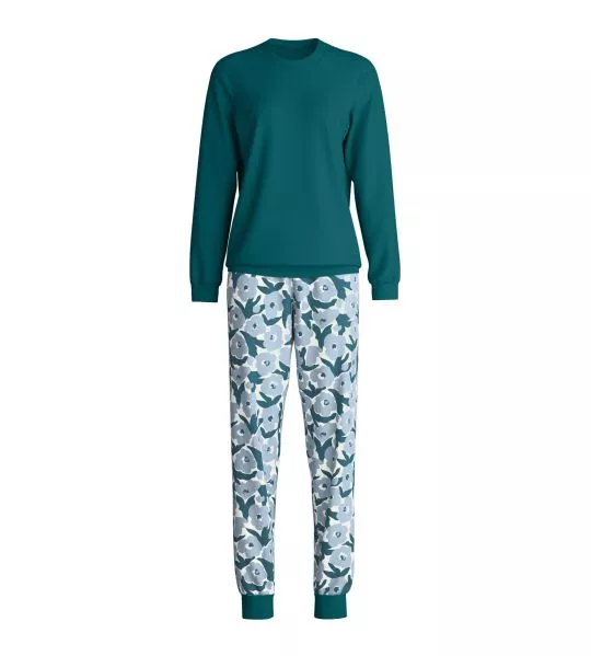 Pyjama femme bords resserrés Midnight Flowers Dark Petrol