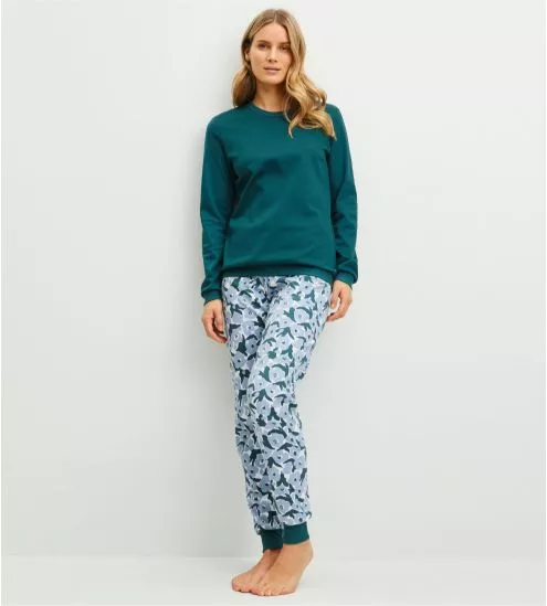 Pyjama femme bords resserrés Midnight Flowers Dark Petrol