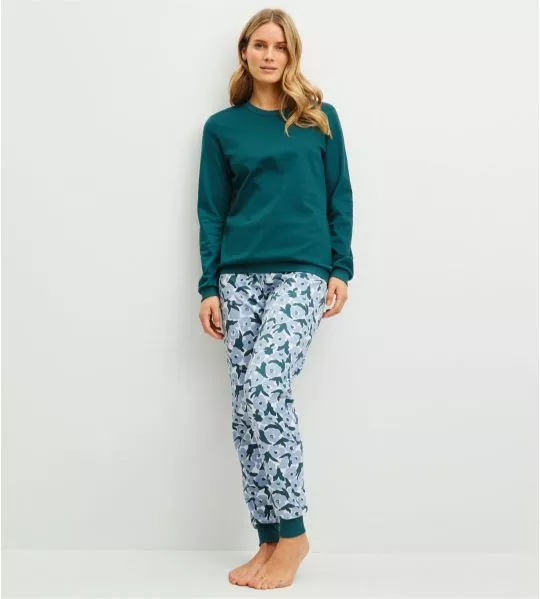 Pyjama femme bords resserrés Midnight Flowers Dark Petrol