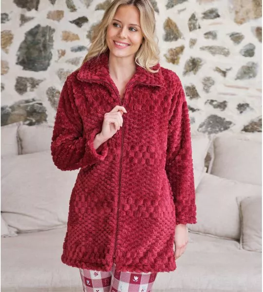 Robe de chambre zippée pilou Rouge Grenat