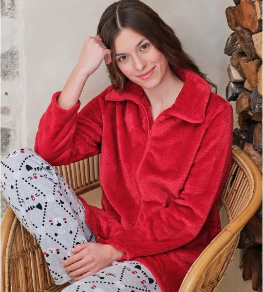 Veste zippée zippée en velours Rouge