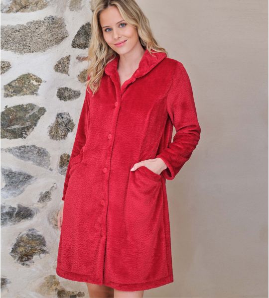 Red Velvet Button Dress
