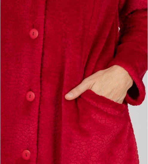 Robe de chambre boutonnée en velours Rouge