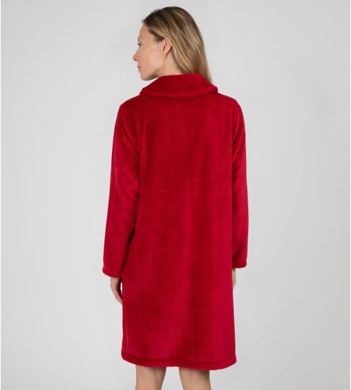 Robe de chambre boutonnée en velours Rouge