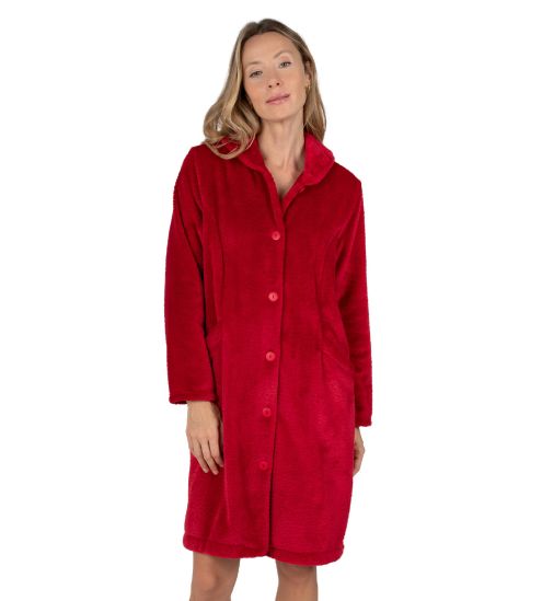 Robe de chambre boutonnée en velours Rouge