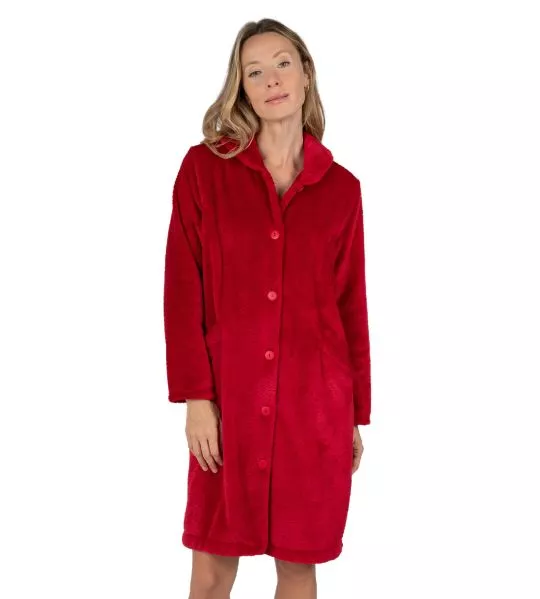 Robe de chambre boutonnée en velours Rouge