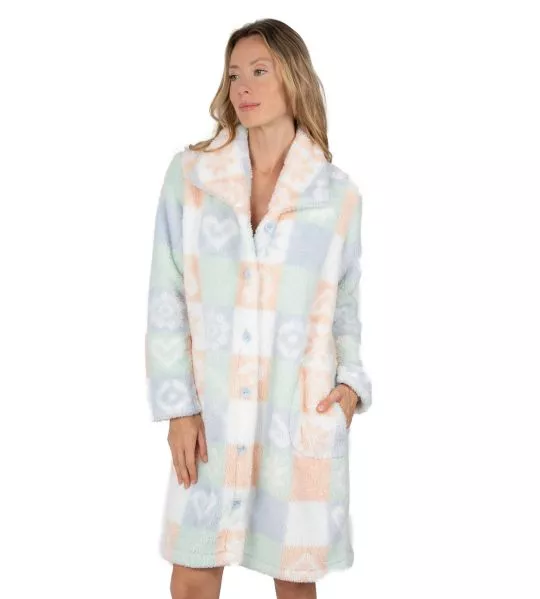 Robe de chambre boutonnée en pilou Bleu Ciel