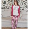 Pyjama carreaux femme interlock beige et rouge