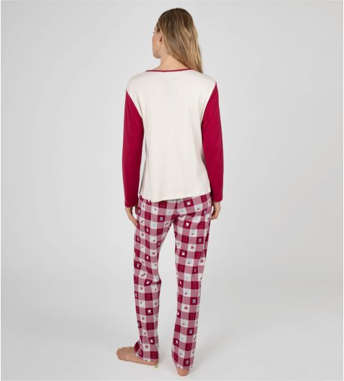 Pyjama carreaux femme interlock beige et rouge