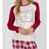 Pyjama carreaux femme interlock beige et rouge