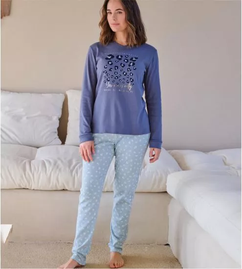 Pyjama interlock imprimé léopard Bleu Foncé