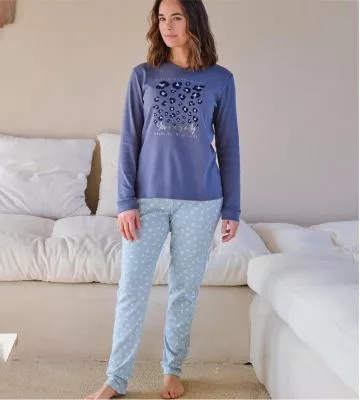 Pyjama interlock imprimé léopard Bleu Foncé