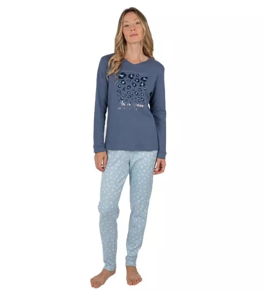 Pyjama interlock imprimé léopard Bleu Foncé