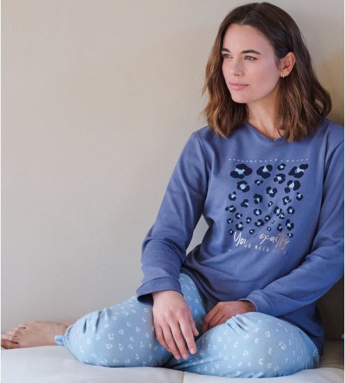 Pyjama interlock imprimé léopard Bleu Foncé