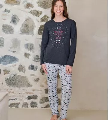 Pyjama manches longues imprimé animal Gris Anthracite
