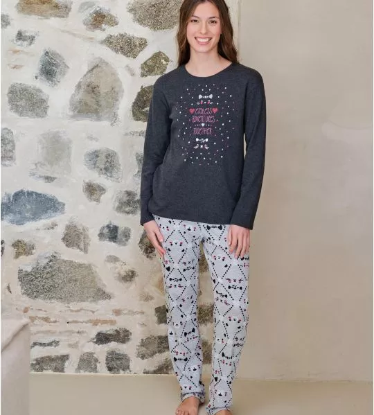 Pyjama manches longues imprimé animal Gris Anthracite
