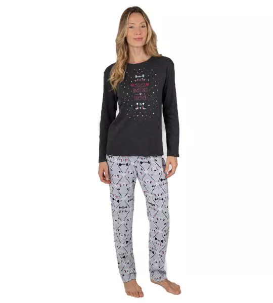 Pyjama manches longues imprimé animal Gris Anthracite