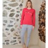 Pyjama manches longues à pois rouge et gris